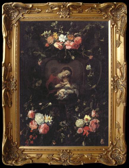framed  Daniel Seghers Garland of Flowers,with the Virgin and Child, Ta013